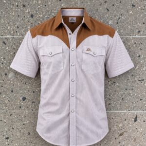 Camisa Vaquera Caballero Blanca y Camel a Rayas