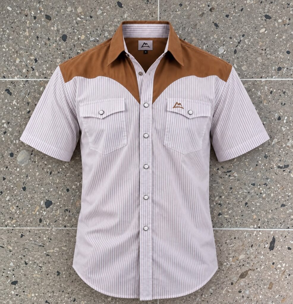 Camisa Vaquera Caballero Blanca y Camel a Rayas