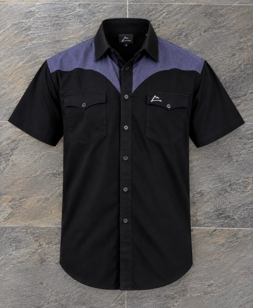Camisa Vaquera Caballero Negra con Canesú Morado