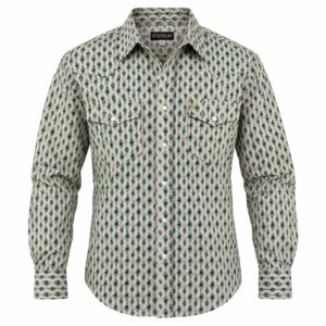 Camisa Stetson Caballero Beige Geométrica Verde