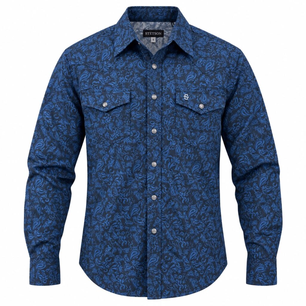 Camisa Stetson Caballero Azul Floral Western
