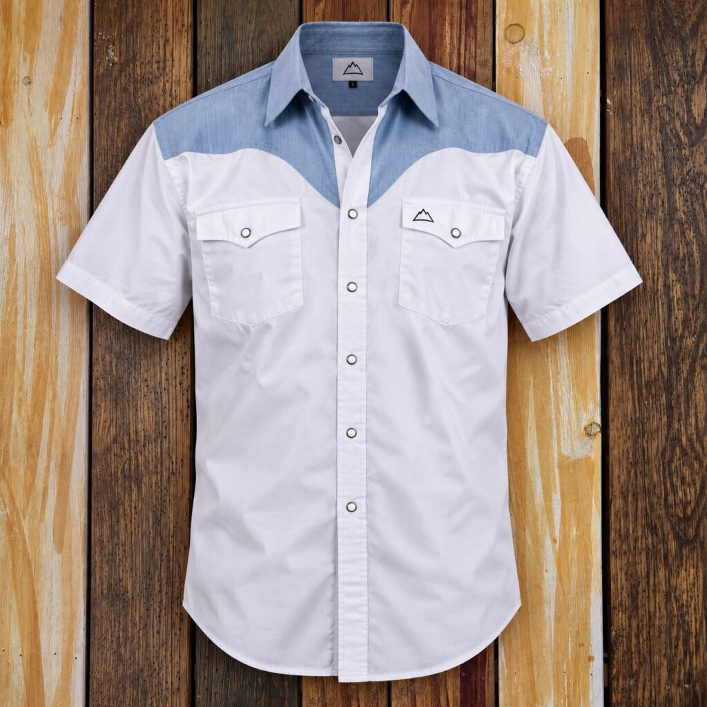 Camisa Vaquera Caballero Blanca y Azul Cielo