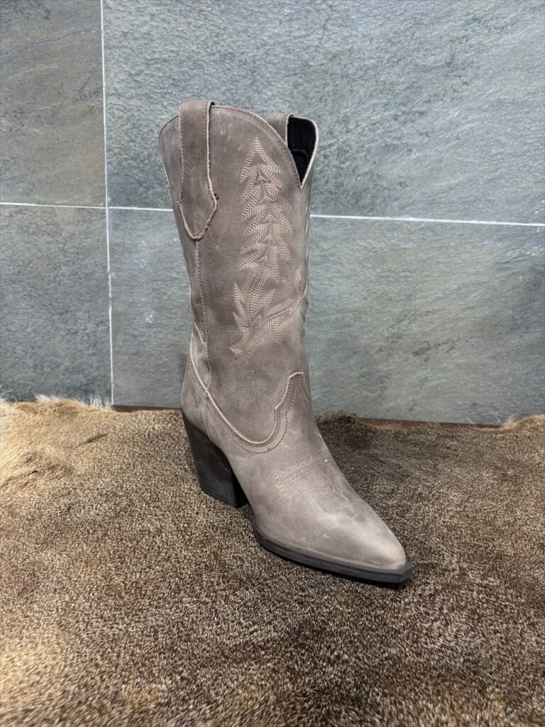 Bota Vaquera Dama Gris Taupe Bordada