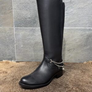 Bota Alta Dama Negra con Cadenas y Dijes Western