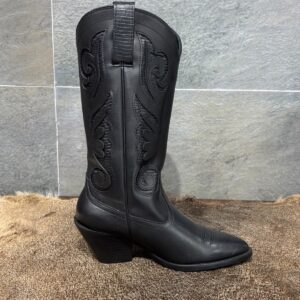 Bota Vaquera Dama Negra Bordado Ornamental